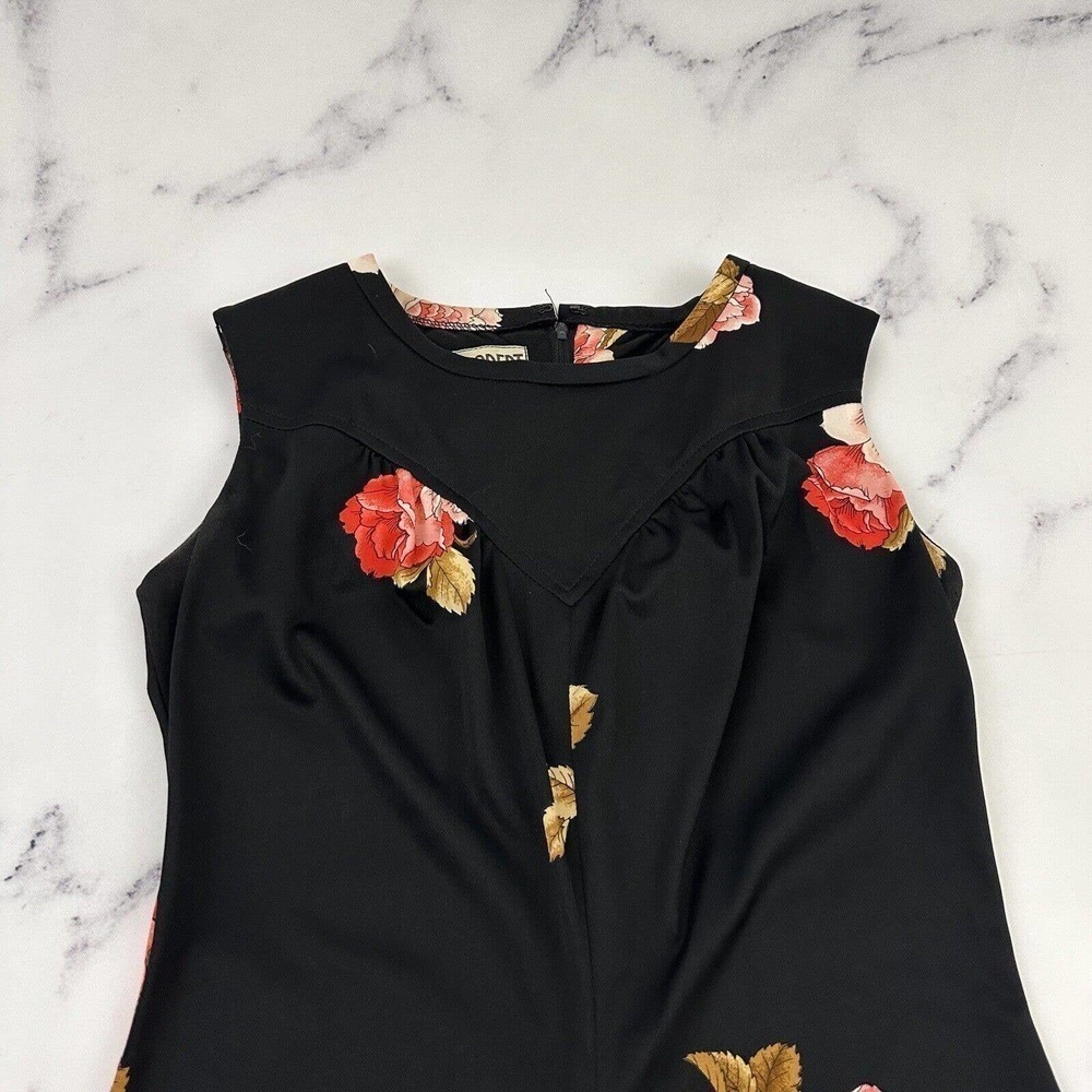Mister Robert Womens Vintage Maxi Dress M Black Pink Rose Floral High Neck 70s - Picture 2 of 10